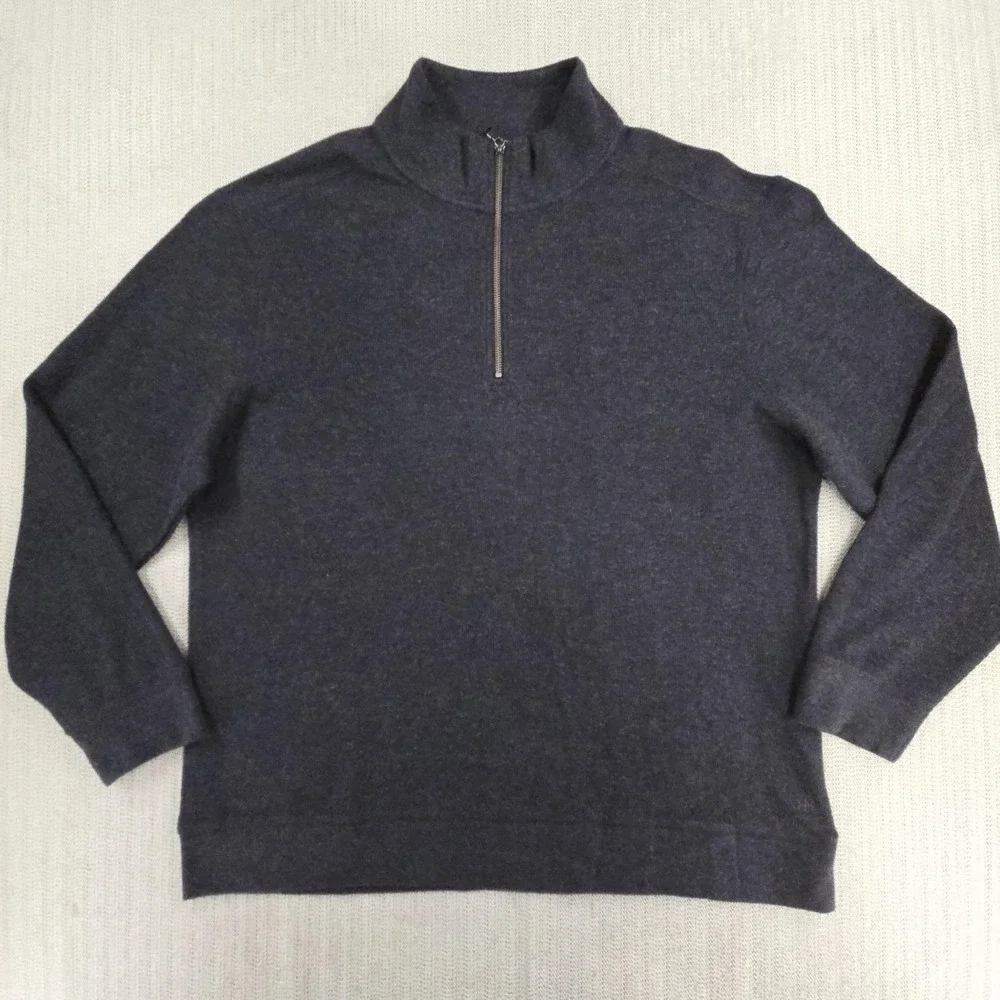 Banana Republic‎ Sweater Mens 2XL Gray 1/4 Zip Mock Neck Knit Pullover Casual